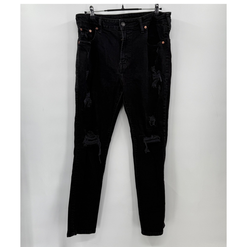 American Eagle Outfitters Mens Black Airflex+ Distressed Skinny Jeans